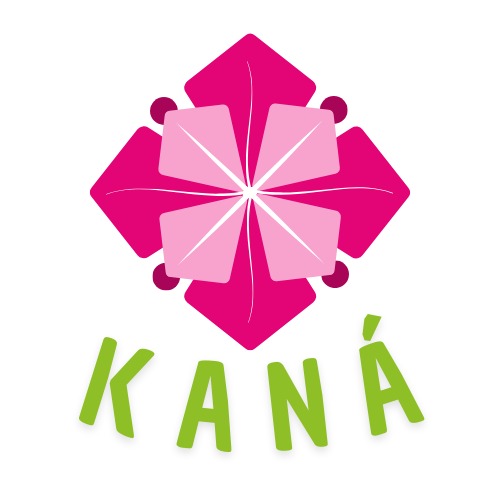 Logotipo original del Festival KANÁ, flor rosa y verde